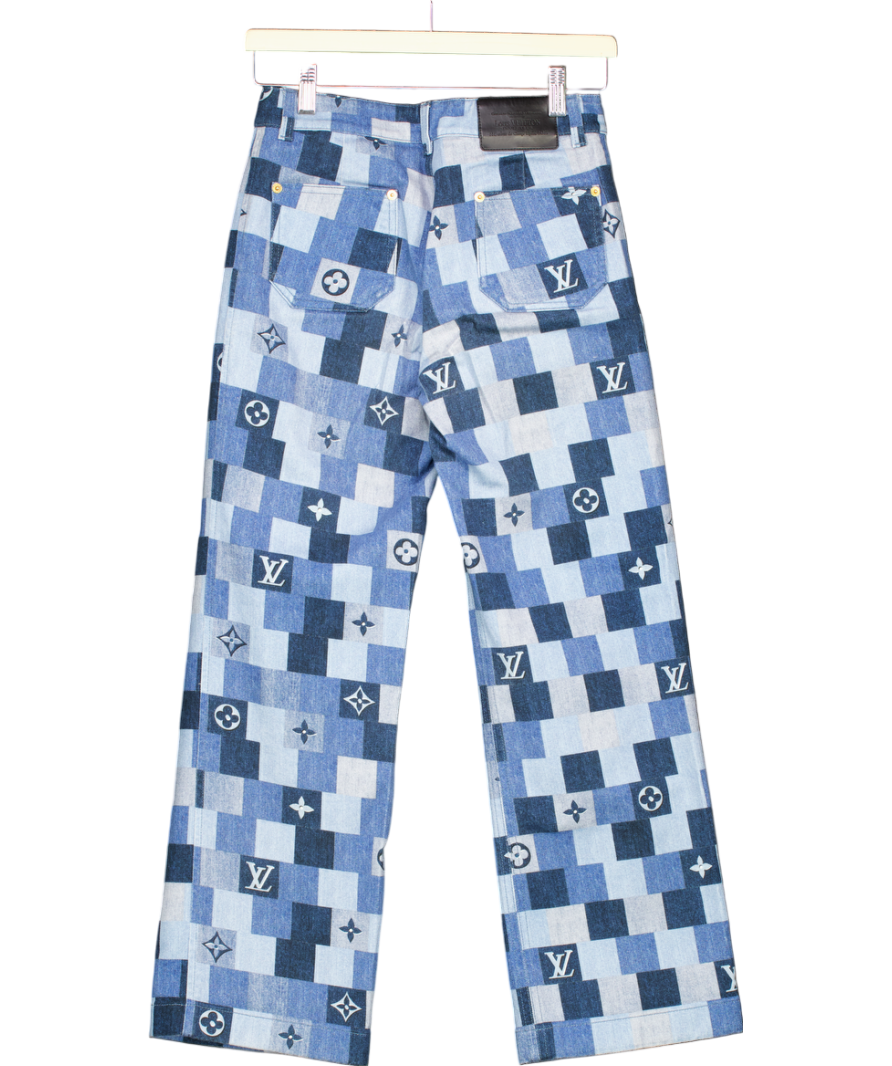 LOUIS VUITTON Denim Monogram Check Pocket Detail Straight Leg Crop Jeans FR34 Uk 4 UK 6
