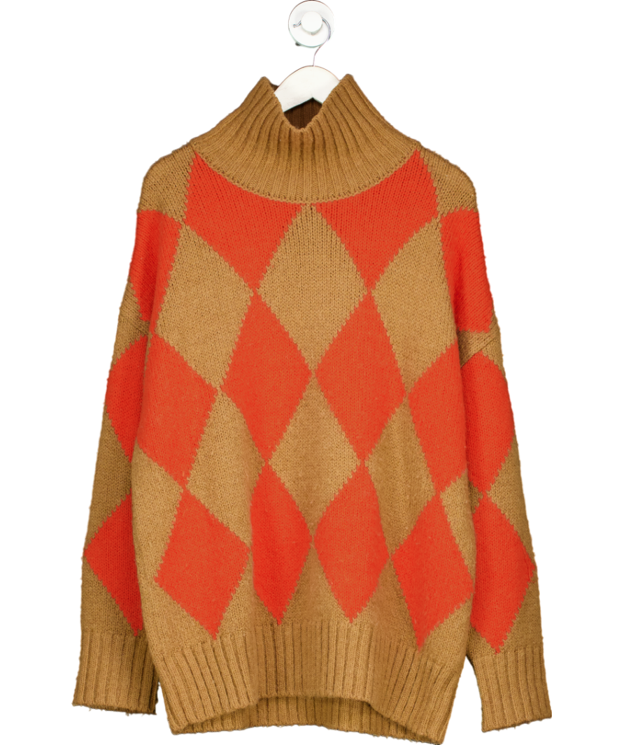 La Double J. Brown Argyle High-neck Jumper UK M