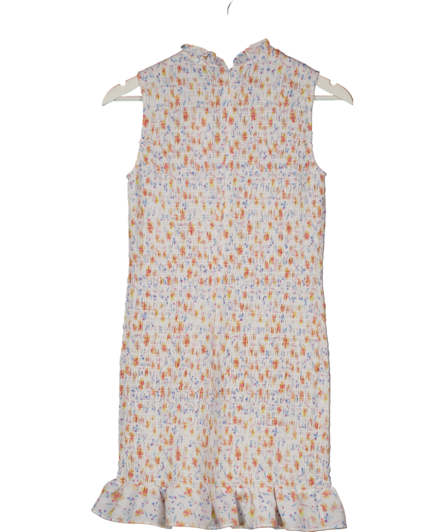 French Connection White Camille Verona Crepe Smocked Mini Dress UK XS