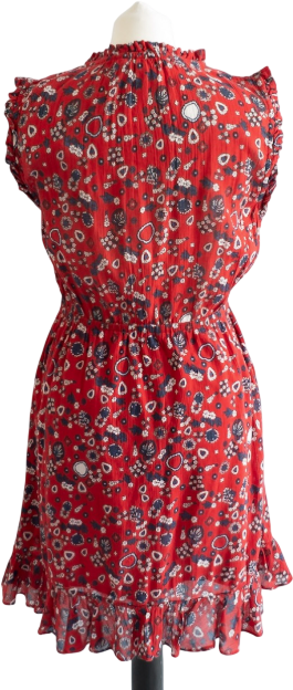& Other Stories Red Cotton Paisley Print Dress With Frill Details UK 12