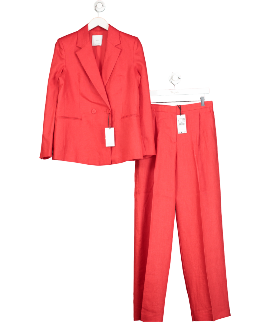 MANGO Tailored Straight Leg Linen Trouser And Jacket  Co-ord In Red UK M