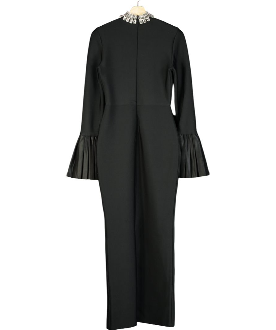 Black Rhinestone Neck Pleated Cuff Maxi Dress UK S