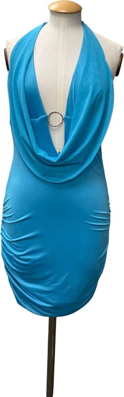 Oh Polly Jaylyn Hardware Detail Cut-out Cowl-neck Mini Dress In Aqua Blue UK L