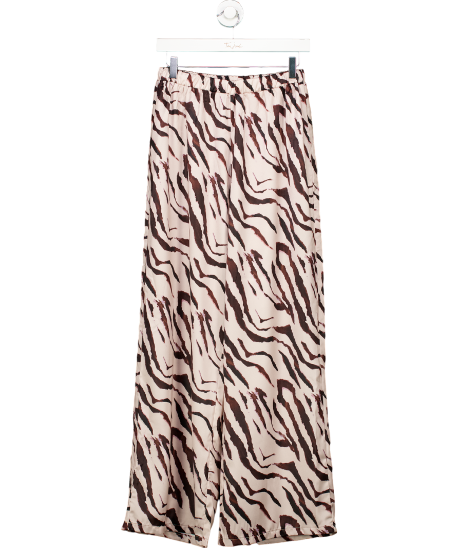 White Fox Beige 'more To Come' Zebra Print Trousers UK M