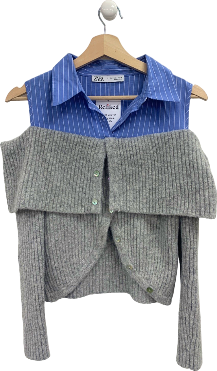 Zara Grey Off-Shoulder Knit Cardigan UK S