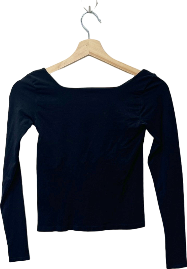 Free People Black Square Neck Long Sleeve Top UK XS/S