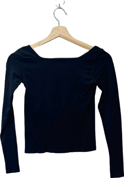Free People Black Square Neck Long Sleeve Top UK XS/S