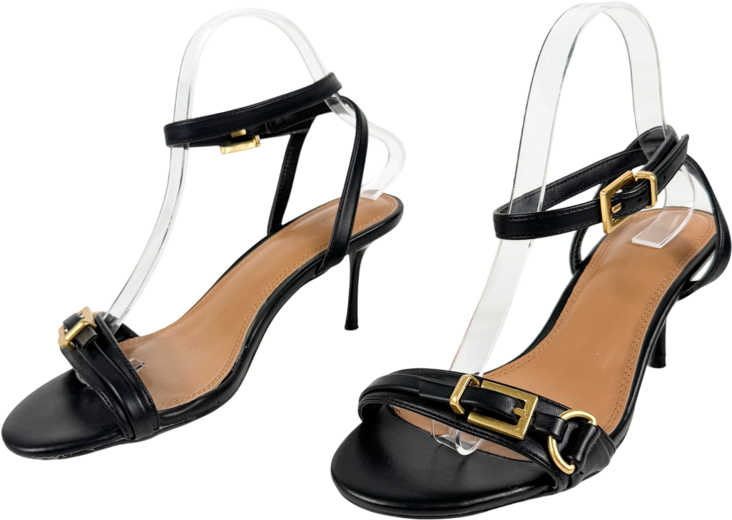 River Island Black Buckle Details Heeled Sandal UK 5 EU 38