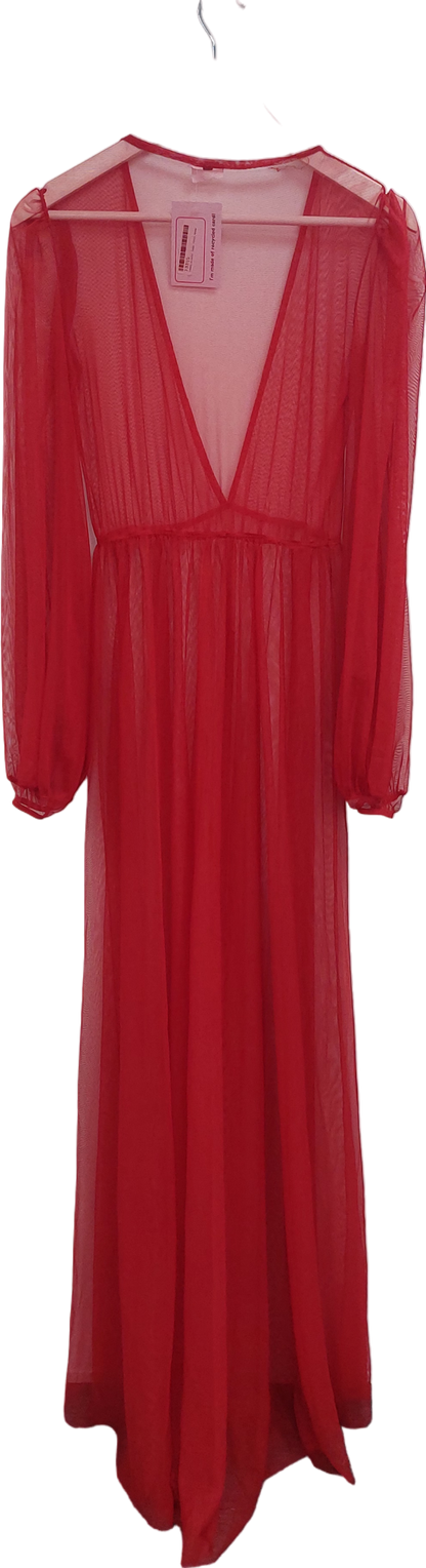 Red Sheer Mesh Maxi Dress UK S