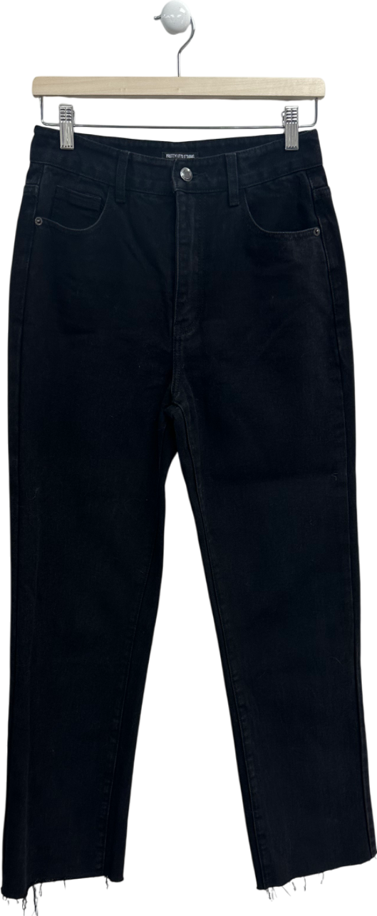 PrettyLittleThing Petite Black Long Leg Straight Jeans UK 8