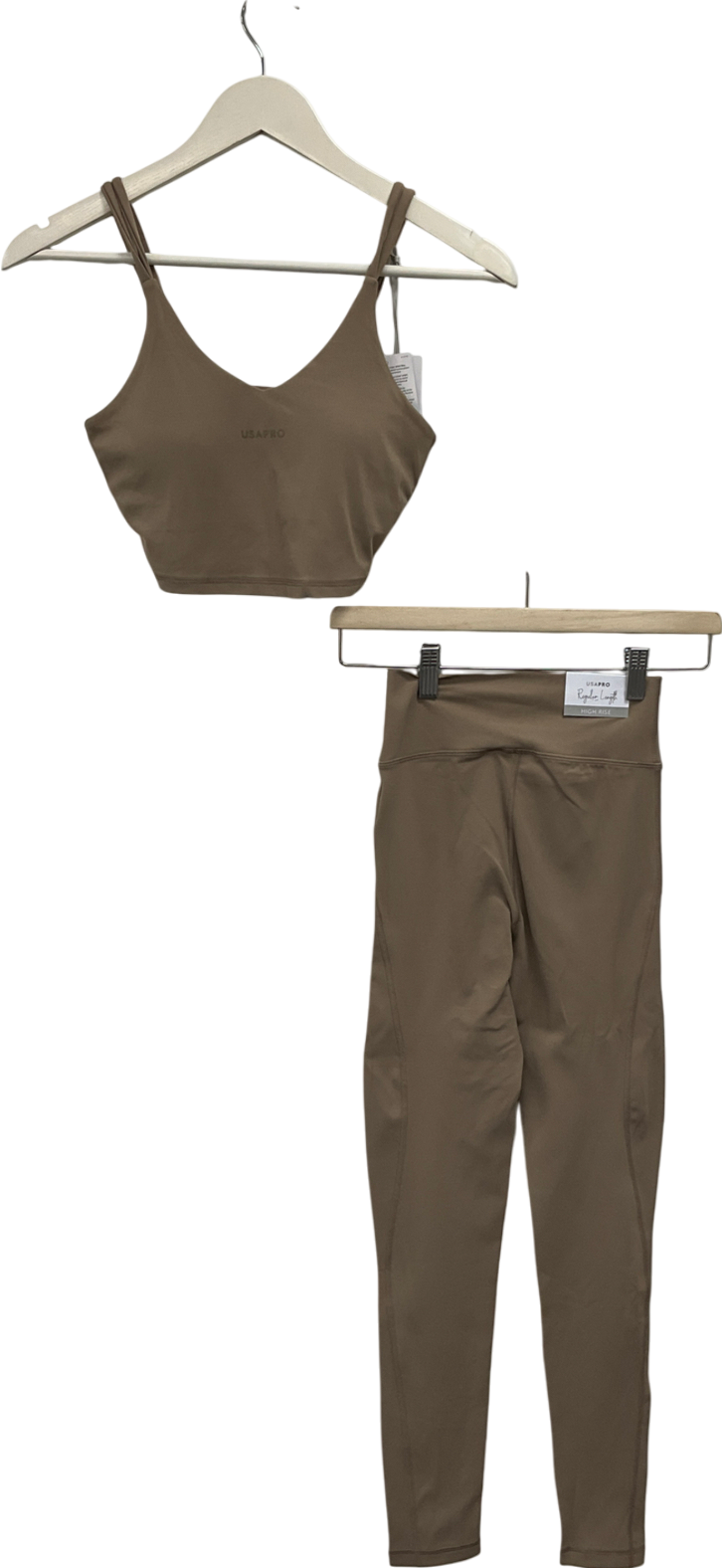 usa pro Beige Flex Panel Leggings & Pro Strap Bra UK 8