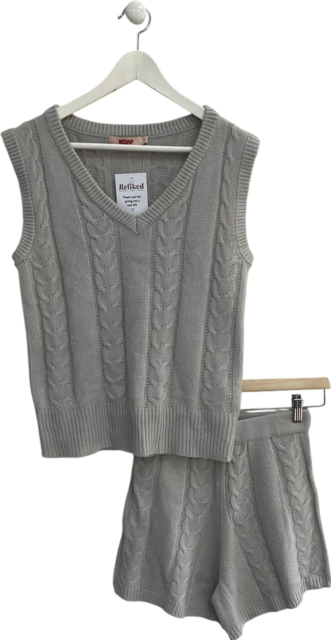 Misspap Grey Cable Knit Short And Vest Set UK S