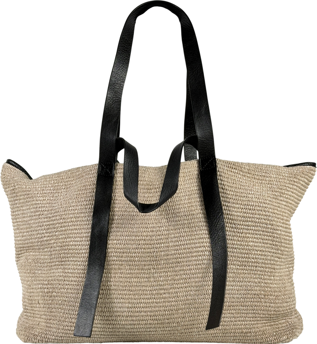 Off-White C/O Virgil Abloh Beige Raffia And Leather Commercial Tote