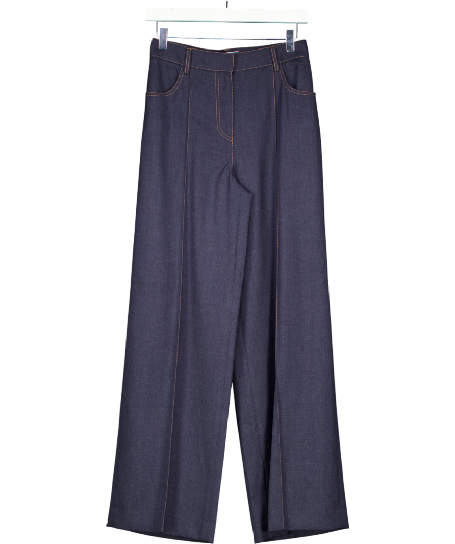 REISS Blue Wool Rich Blend Wide Leg Tailored Trousers UK 6