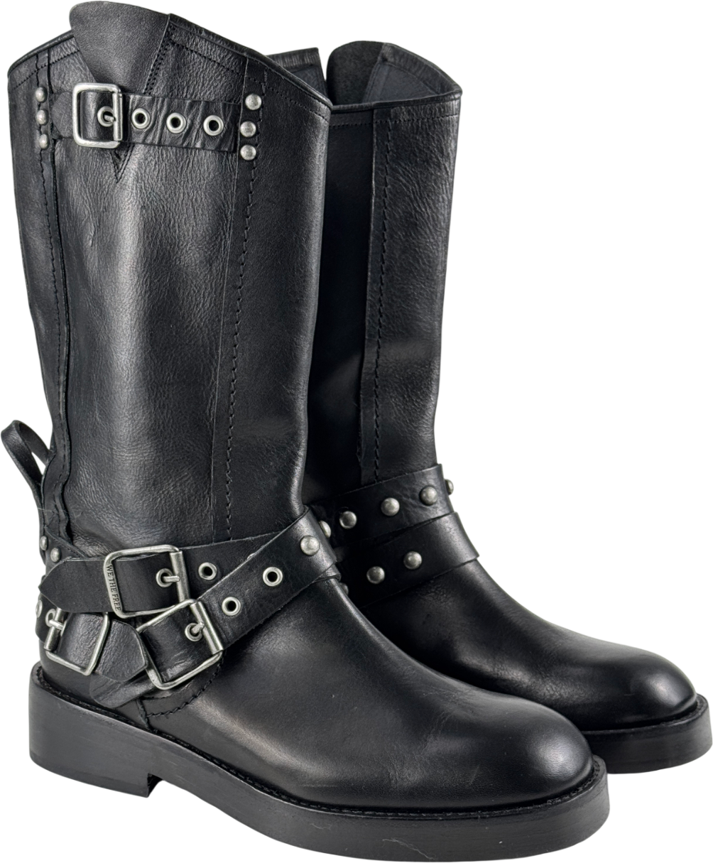 FREE PEOPLE We The Free Black Janey Engineer Boots Us8.5 UK 6 EU 39 👠