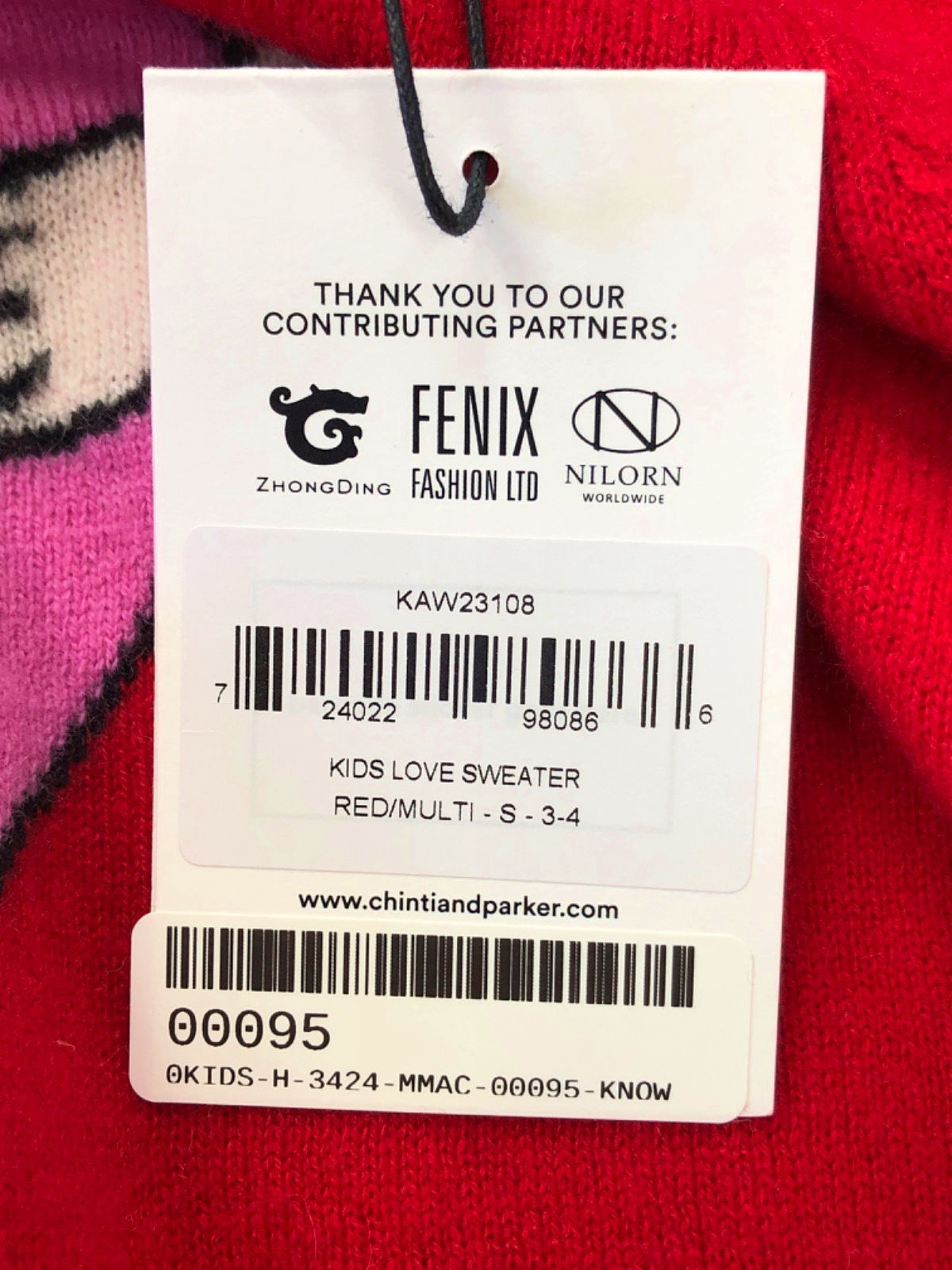 Chinti & Parker Red Cashmere / Merino blend Kids Love Sweater 3-4 Years