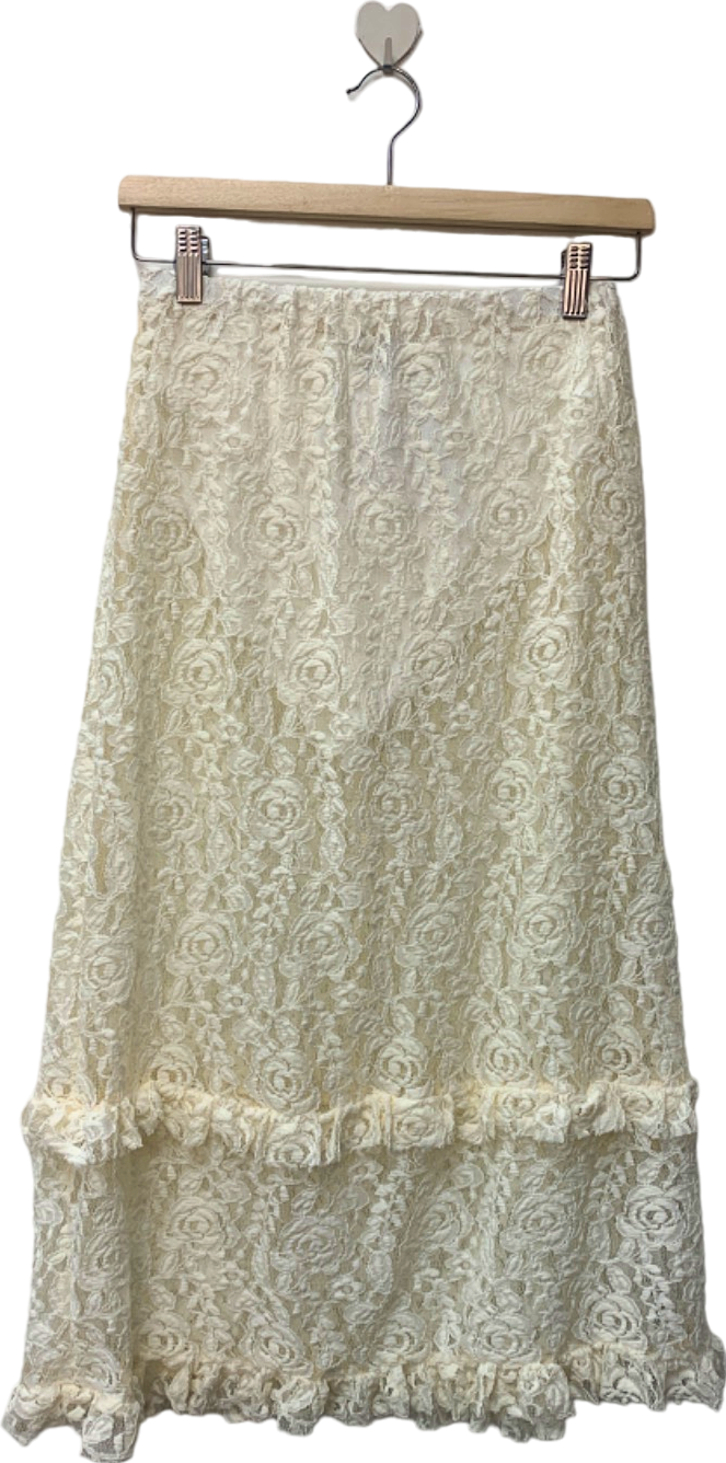 PrettyLittleThing White Lace Midi Skirt UK 10