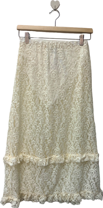 PrettyLittleThing White Lace Midi Skirt UK 10