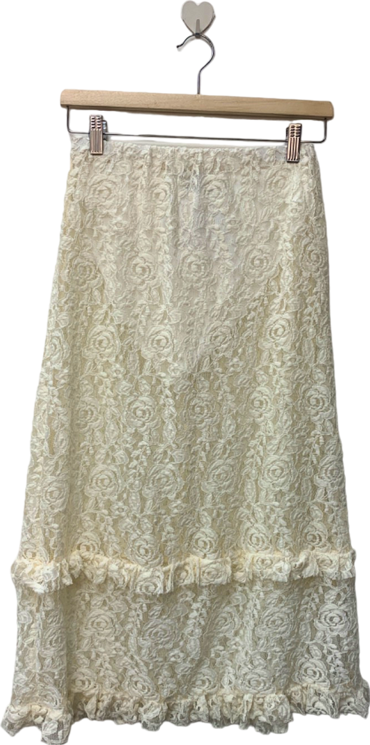 PrettyLittleThing White Lace Midi Skirt UK 10