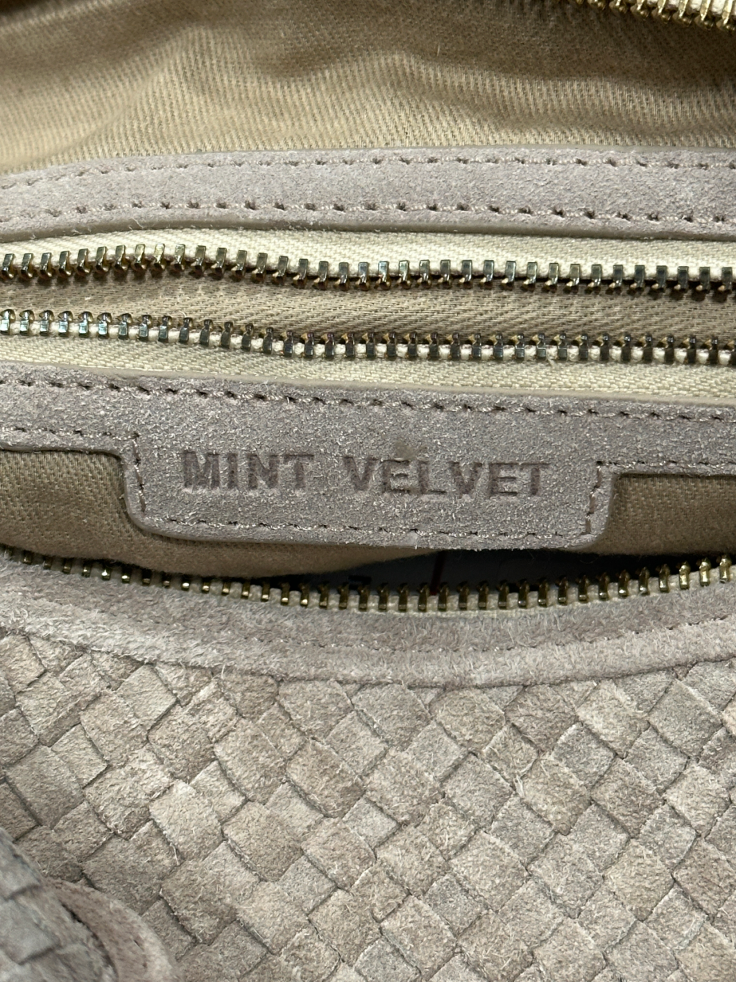 Mint Velvet Beige Woven Knot Handle Shoulder Bag