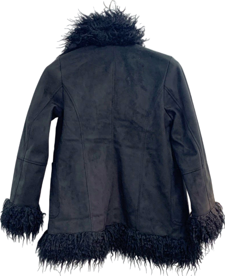 Very Black Faux Fur Trim Coat UK 12