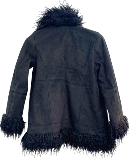 Very Black Faux Fur Trim Coat UK 12