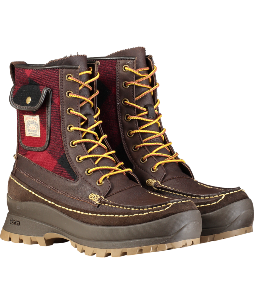 Polo Ralph Lauren Brown Logan Leather And Plaid Wool Boot UK 10 EU 44 👞