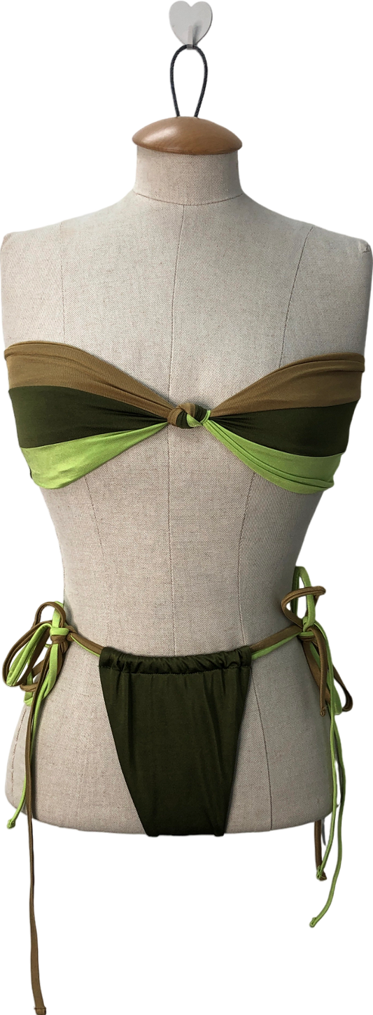 PrettyLittleThing Green Three Tone Tie Side Bikini UK 8