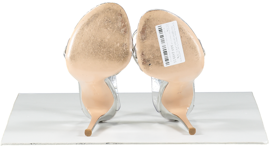 Gianvito Rossi Metallic Silver Leather And Pvc Heeled Sandals UK 6 EU 39 👠