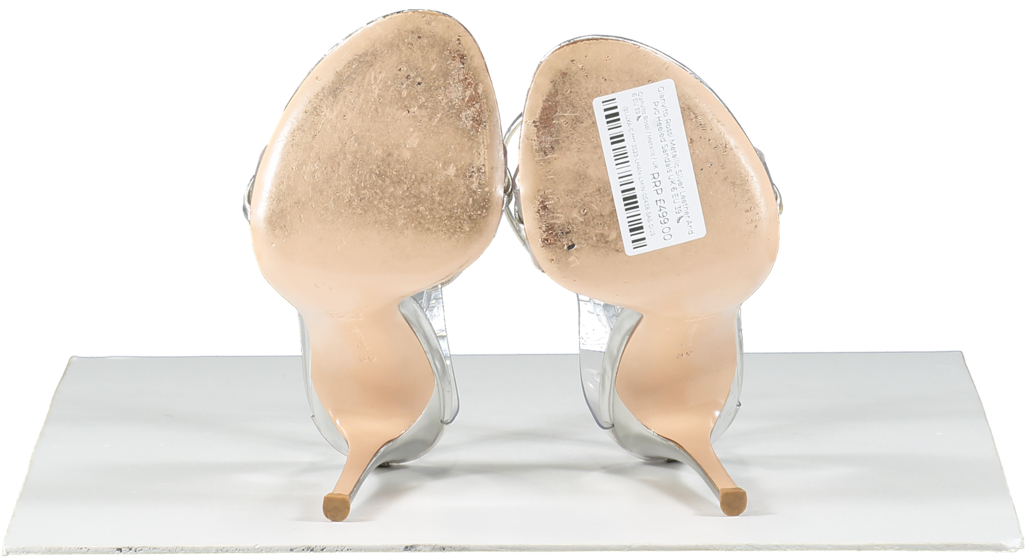 Gianvito Rossi Metallic Silver Leather And Pvc Heeled Sandals UK 6 EU 39 👠