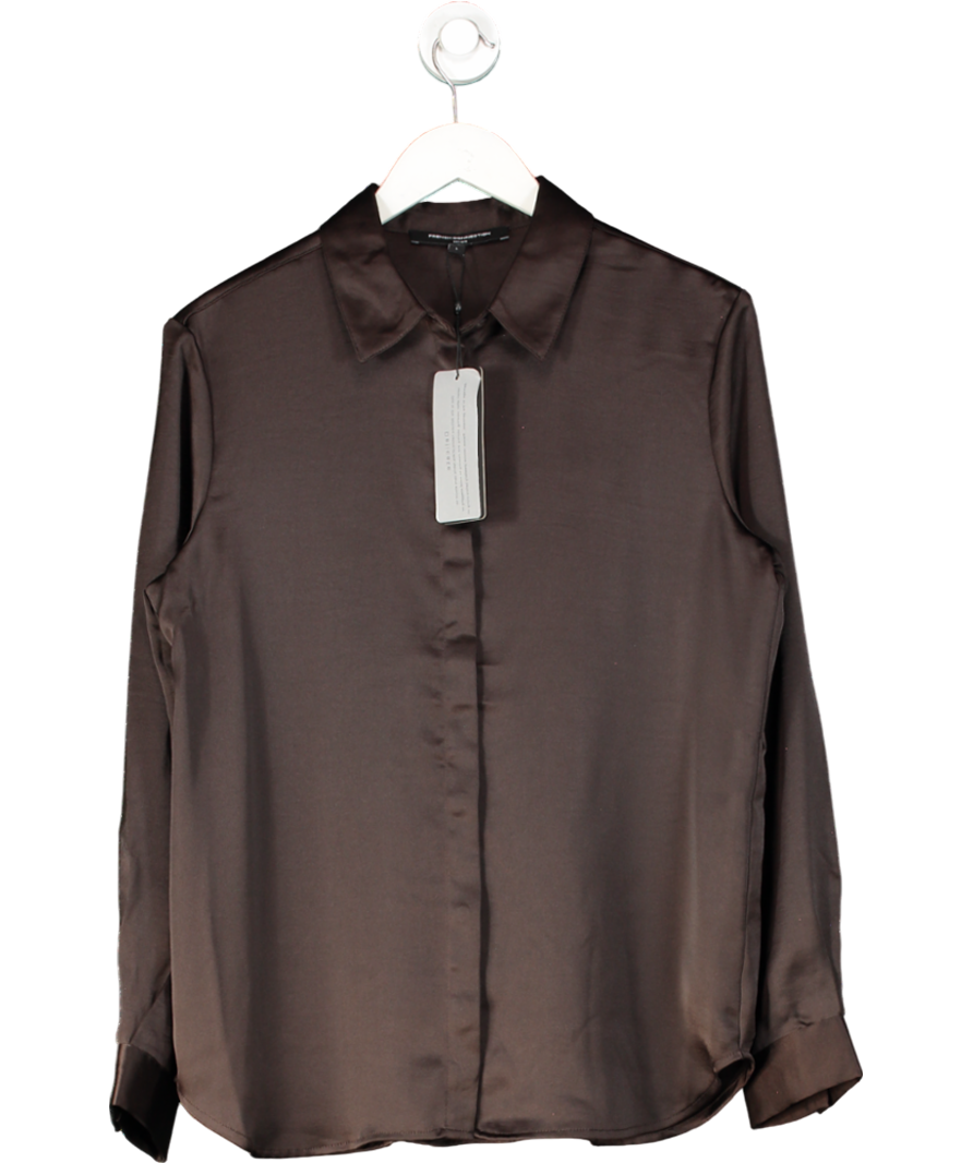 French Connection Brown Irina Satin Shirt UK L