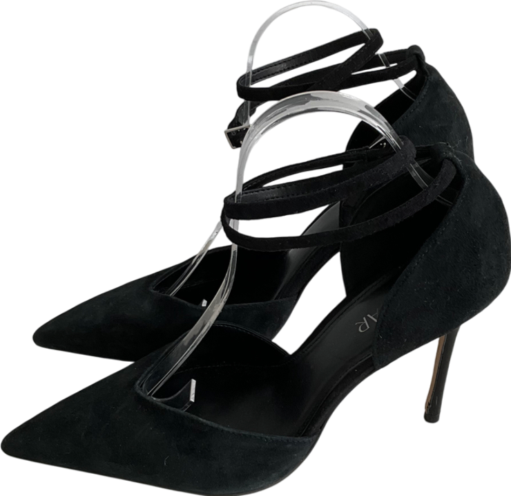 SOSANDAR Black Suede Ankle Strap Pointed Court Shoe UK 8 EU 41 👠