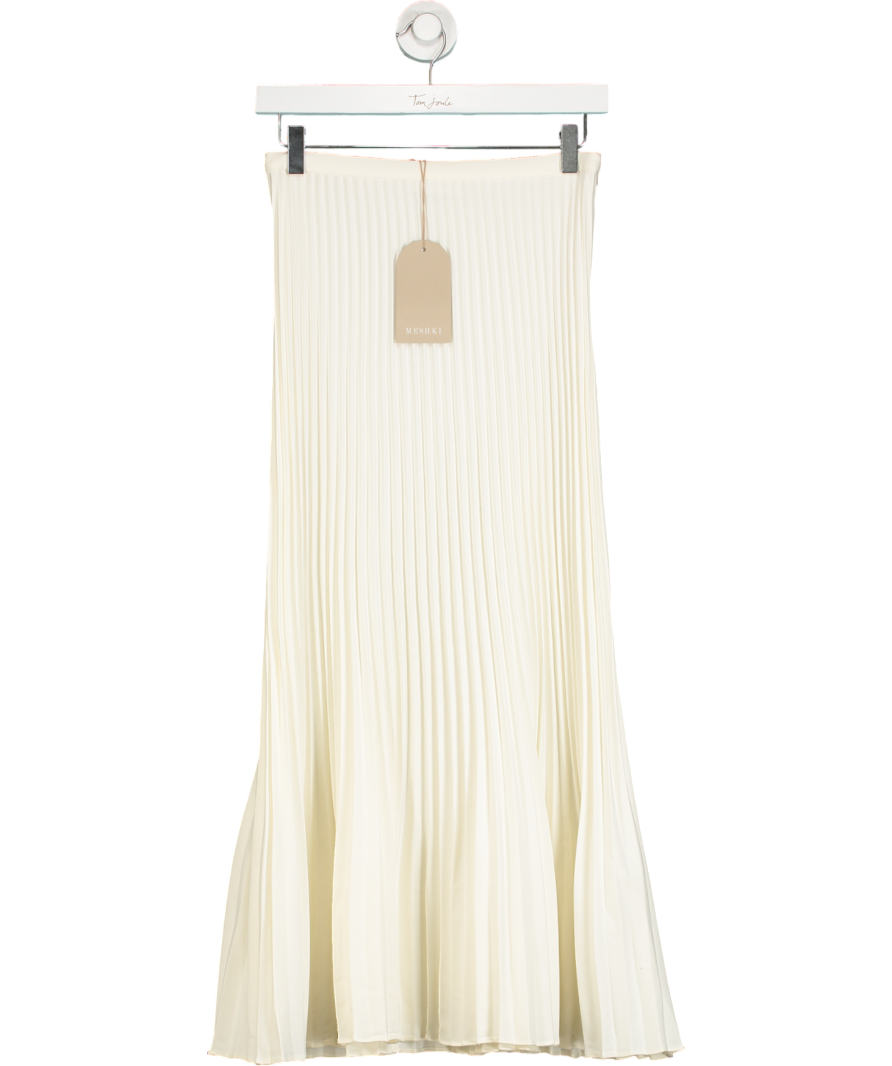 Meshki White Twyla Pleated Suiting Maxi Skirt UK S