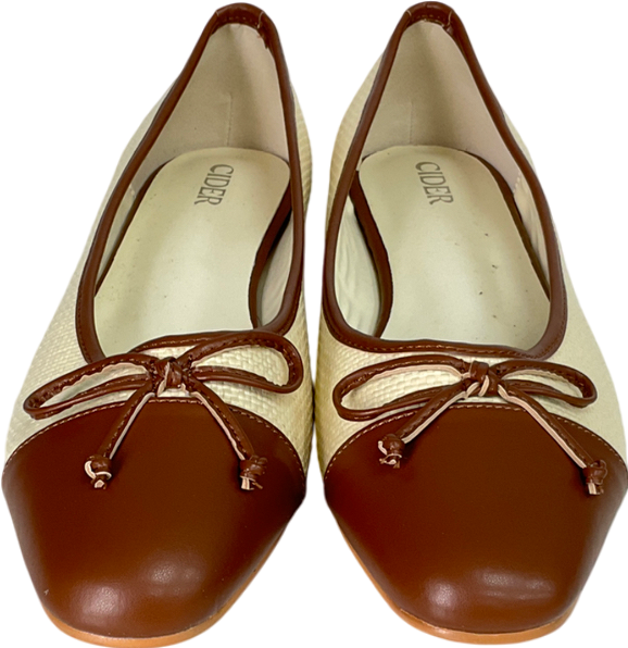 Cider Cream Bowknot Two-tone Faux Leather Mary Jane Flats UK 7 EU 40 👠