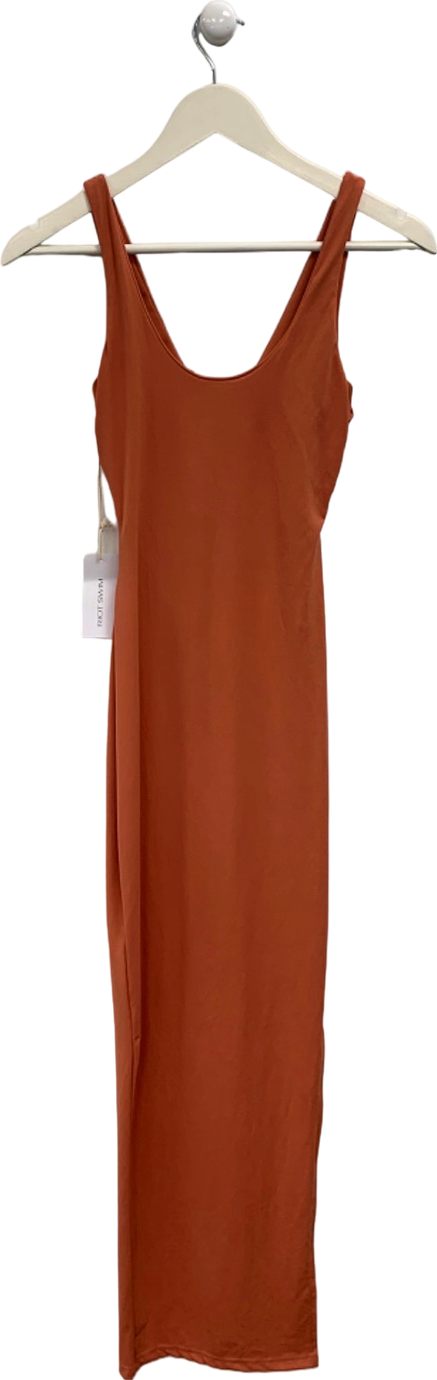 Riot Swim Orange Ruched Midi Dress UK S