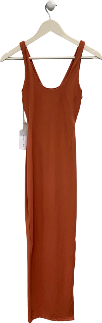 Riot Swim Orange Ruched Midi Dress UK S