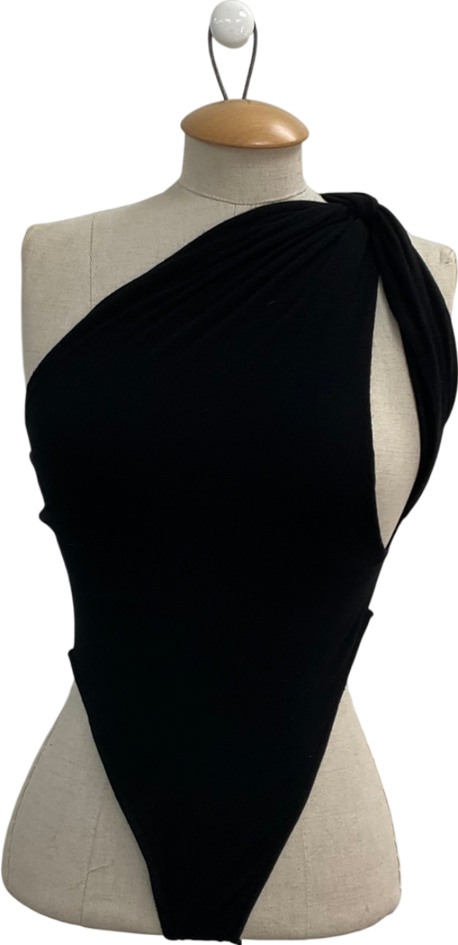Manuri Black Cashmere Blend One Shoulder Bodysuit UK S