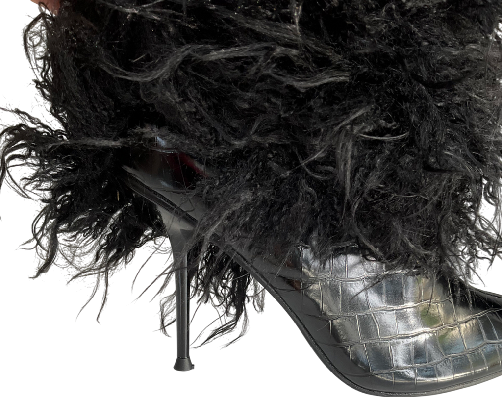 PrettyLittleThing Black Faux Shearling High Heeled Ankle Boots UK 5 EU 38 👠