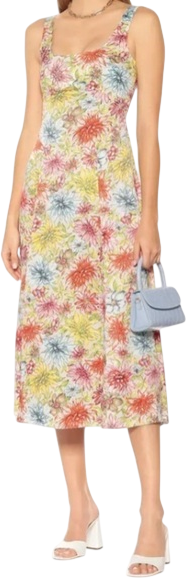 Alexa Chung Cream Floral Kitty Scallop square neck Detail Midi Dress Us8 UK 12
