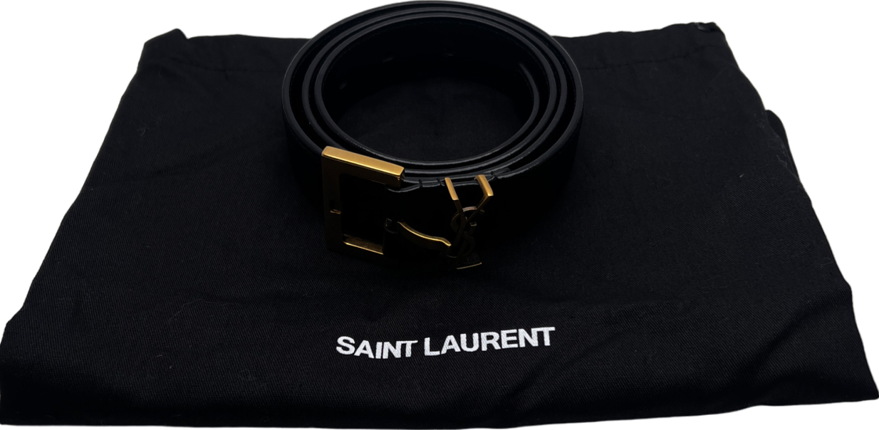 YSL Black Cassandre Belt With Square Buckle In Grained Leather UK S