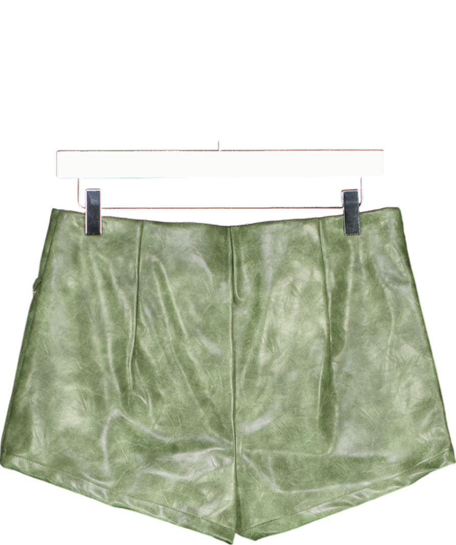 Ego Green Pu Lace Up Front Shorts In Acid Wash UK 10