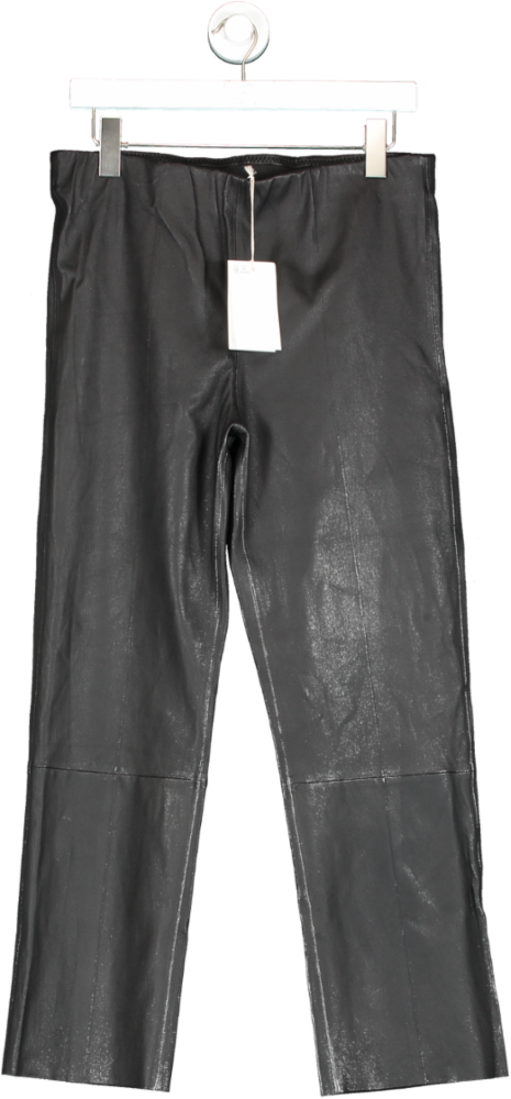 BY MALENE BIRGER Florentina Black Lambskin Straight Leg Leather Trousers UK 16