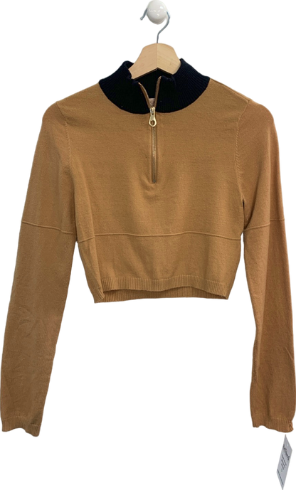 Camila Coelho Camel Cropped Zip-Up Sweater UK S