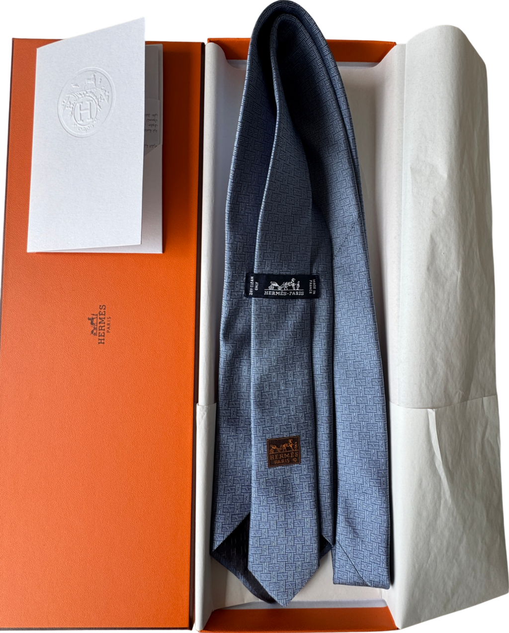 Hermès Blue 'H' Logo 100% Silk Neck Tie 659343T