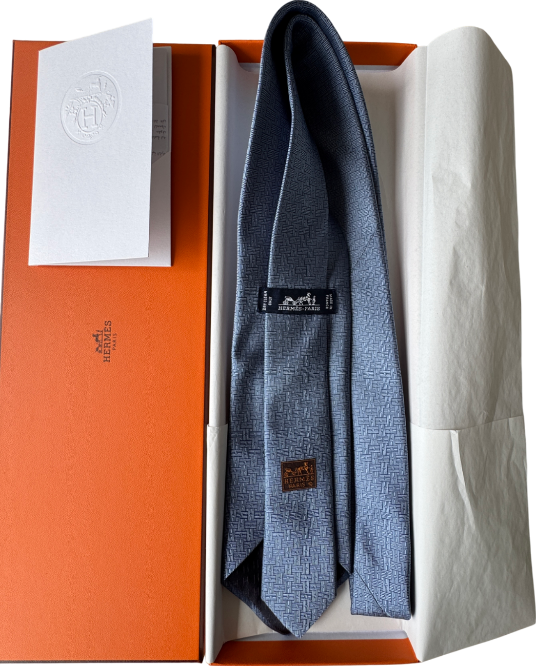 Hermès Blue 'H' Logo 100% Silk Neck Tie 659343T