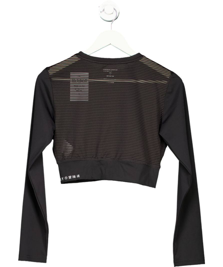 Black Superdry Crop Long-sleeved Top Green Women UK 12