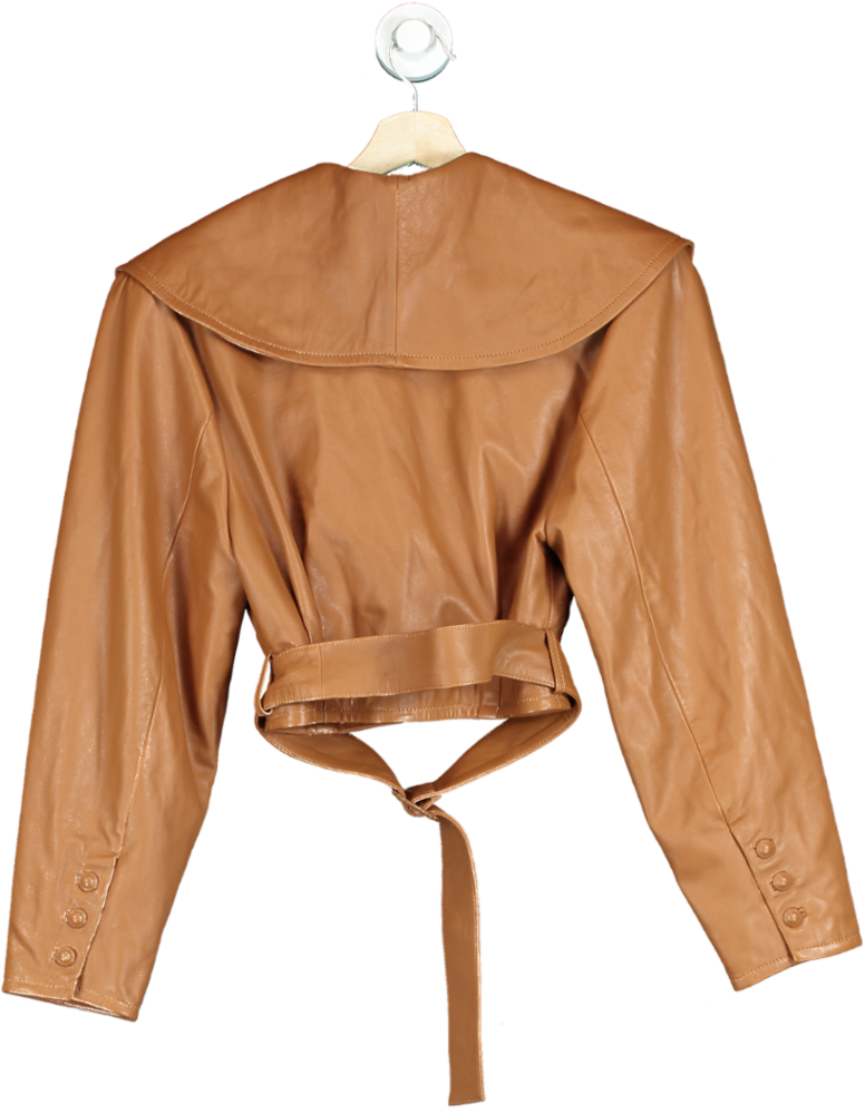 FRAME Camel Cropped Belted Leather Jacket W23 UK S