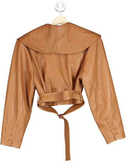 FRAME Camel Cropped Belted Leather Jacket W23 UK S