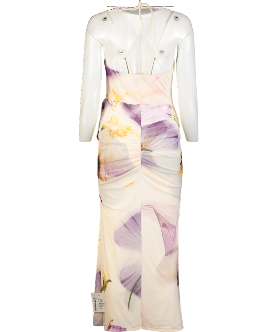 boohoo Brown Floral Tie Front Maxi Dress UK 14