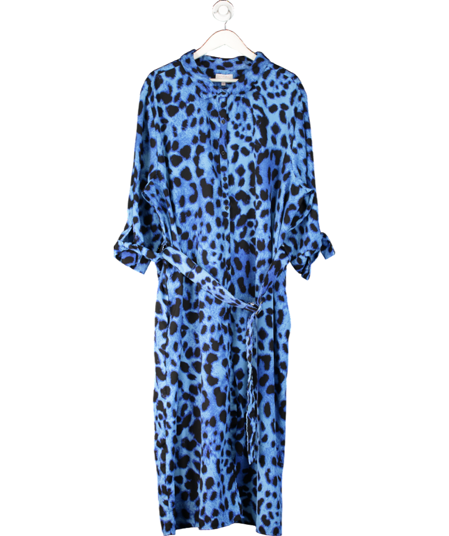 Dancing Leopard Blue Alva Animal Print Midi Shirt Dress UK 28